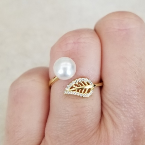 18k Over Sterling 10mm Freshwater Pearl Ring - Picture 6 of 8